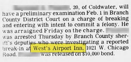 Coldwater Airport Inn - Jan 26 1983 Article